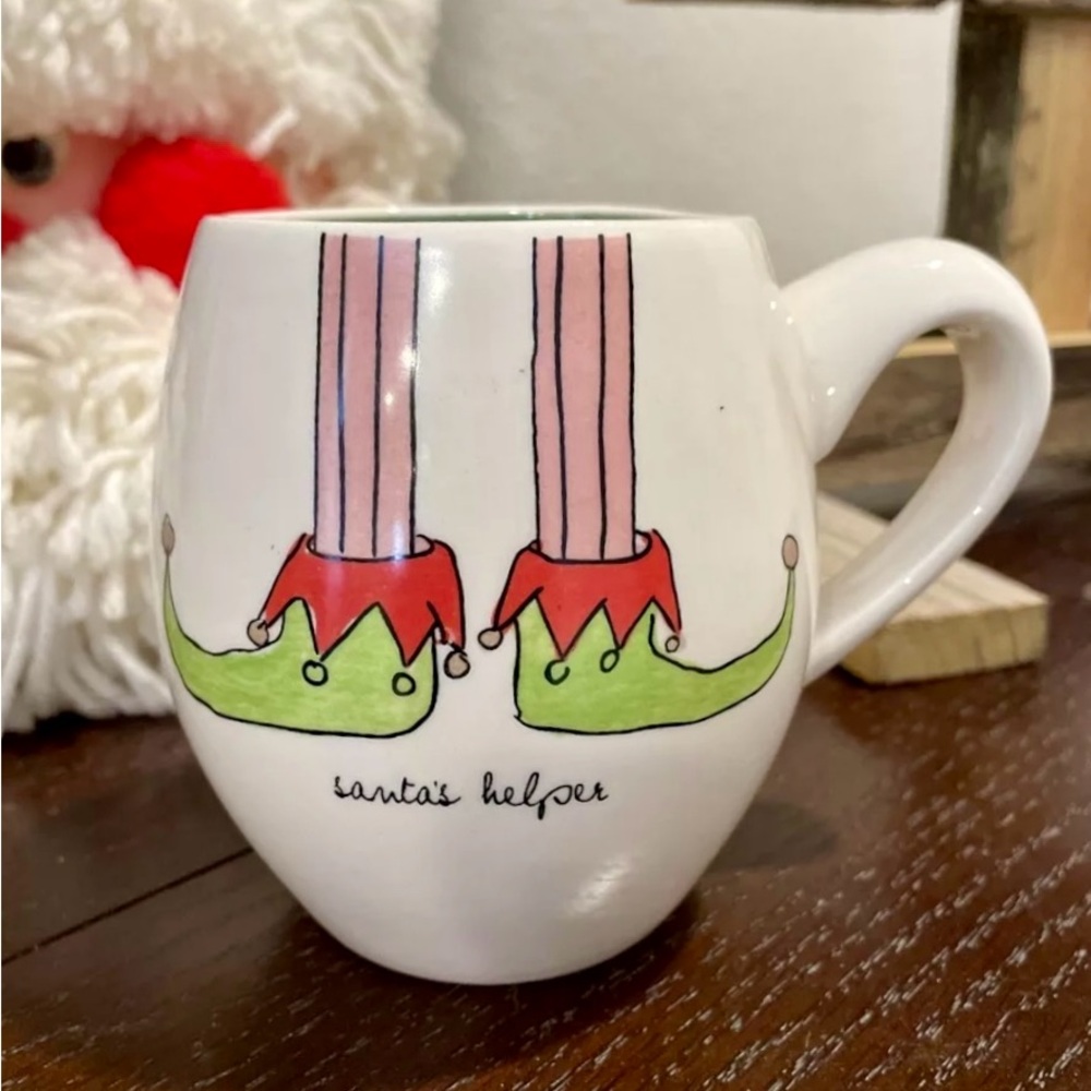 Rae Dunn Christmas Cheer Mug Elf Feet Shoes Green Interior by Magenta.
